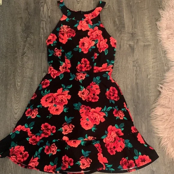 white christmas dresses Pink & Green Eyelet Floral Tiered Mini Dress | Ruffled Cami Dress main image 1